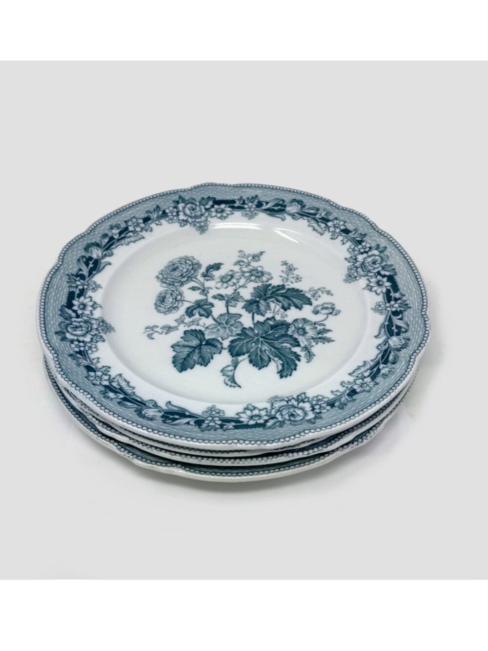 Antique J. Ridgway Cauldon Ironstone "Belle Vue" Plates, Set of 4, Blue Teal